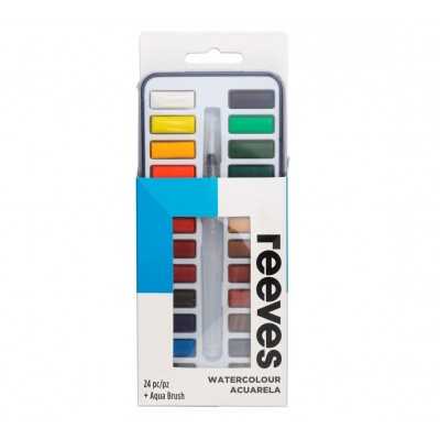 Set Acuarela estuche de Metal x24 pastillas +1 Pincel Recargable Reeves
