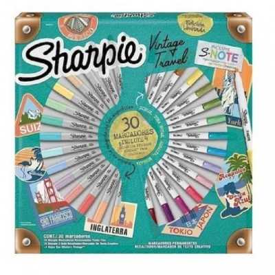 Marcadores ruleta 15 punta fina + 15 S notes + 4 stickers x 30 unidades Vintage Sharpie