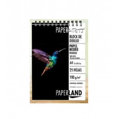 Block Paperarts A4 de 110 grs Hojas Negras  x25 hojas espiraladas Paperland
