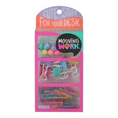 Kit 3 en 1 Pink Binder clips+ botones+ clips Mooving at work