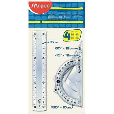 Kit 4 piezas regla 15 cm + 2 escuadras + transportador Maped