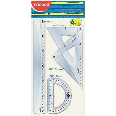 Kit de 4 piezas regla 30cm + 2 escuadras + transportador Maped