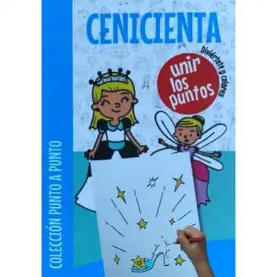 Set de libros de cuentos para pintar 21x27 cm +stickers +crayones. Punto a punto Cenicienta 8 páginas Editorial Splash
