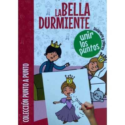 Set de libros de cuentos para pintar 21x27 cm +stickers +crayones. Punto a punto La bella durmiente 8 páginas Editorial Splash