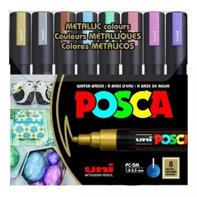 Set de Marcadores Posca PC-5M (Gruesos) x 8 colores Metálicos Uni